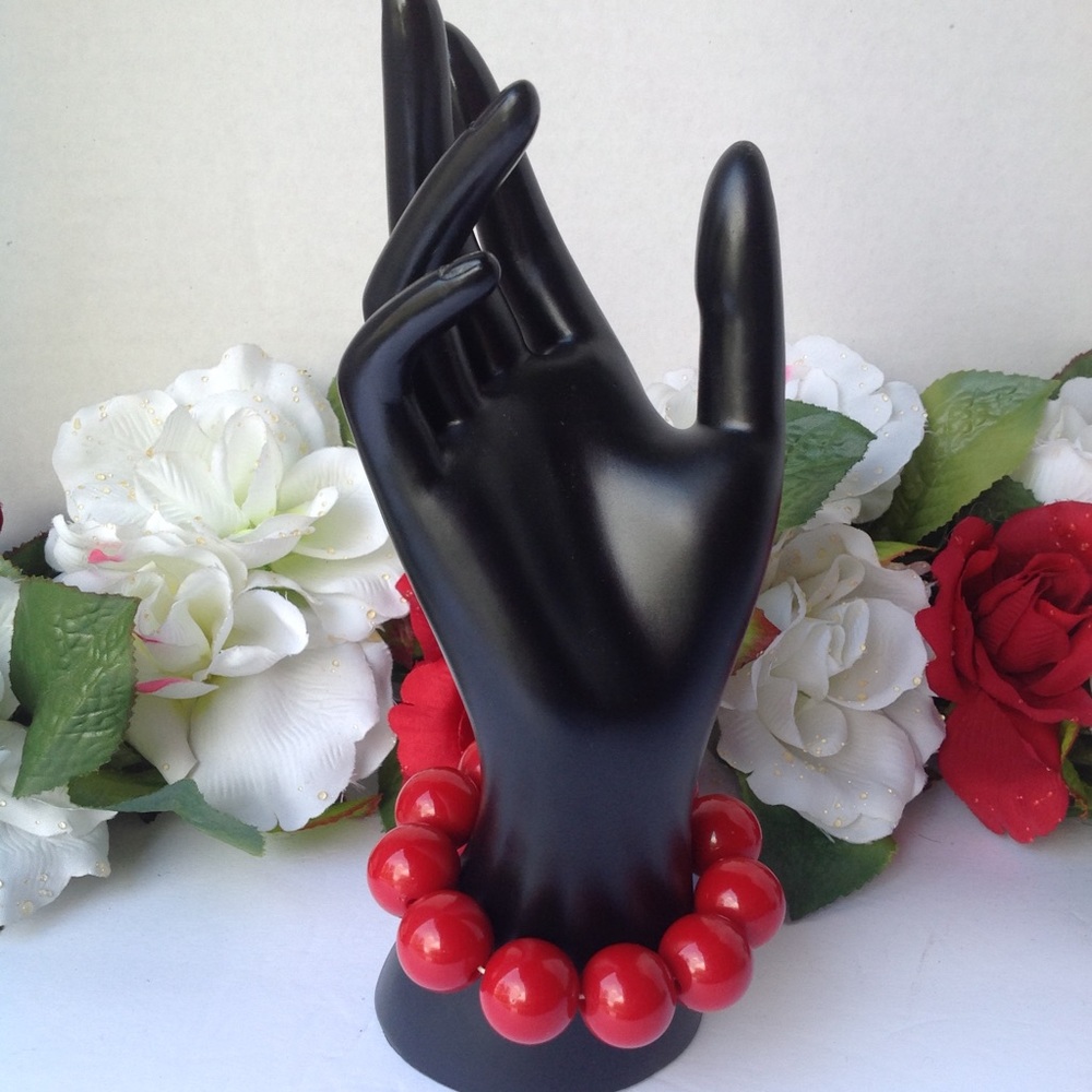 Bracelet Red Bead Costume Jewelry Elastic Band OS